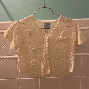 Cornelloki Cream Crochet Shrug Sweater